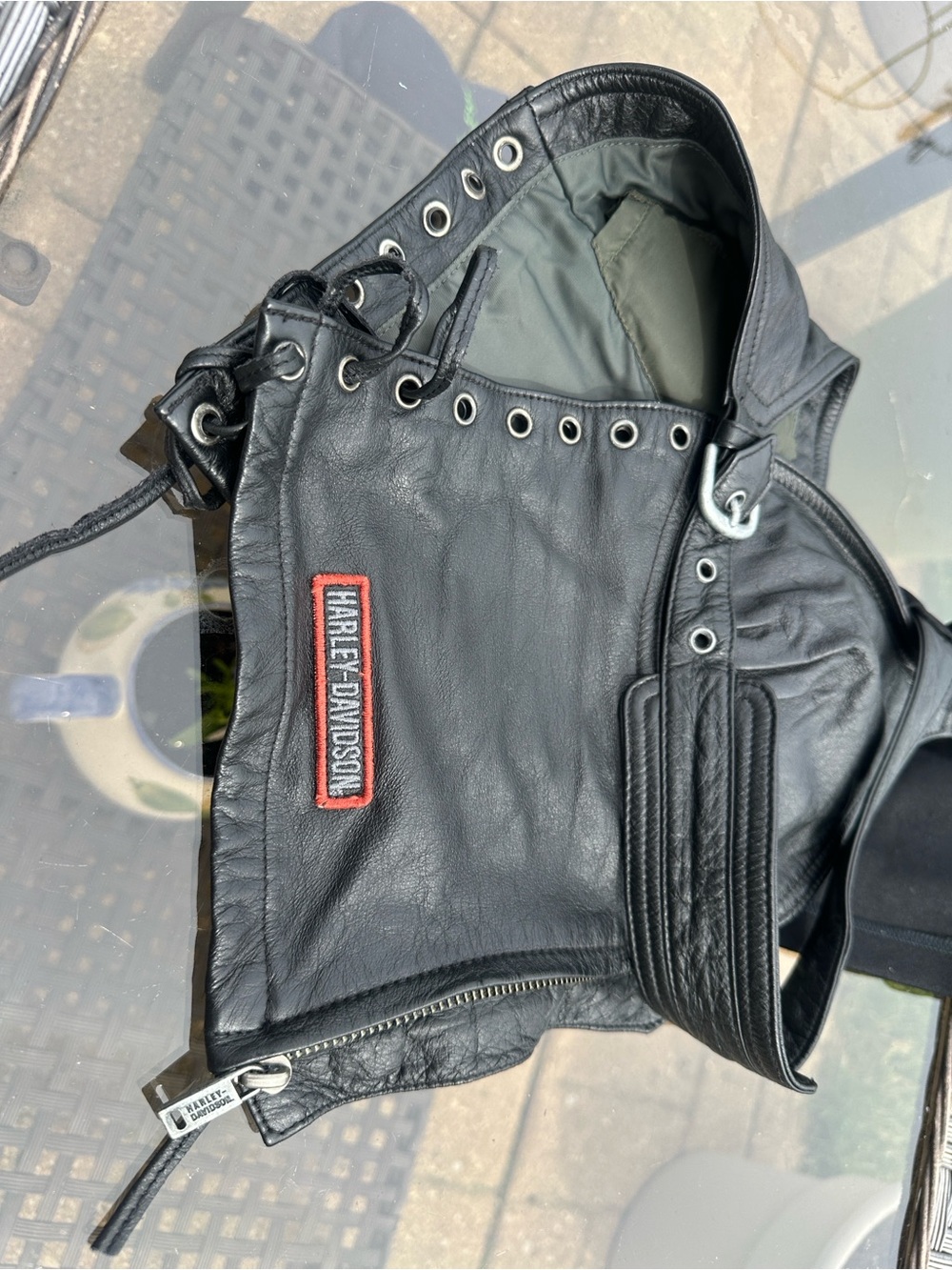 Harley-Davidson Black Leather Lace-Up Biker Vest - Picture 2 of 9
